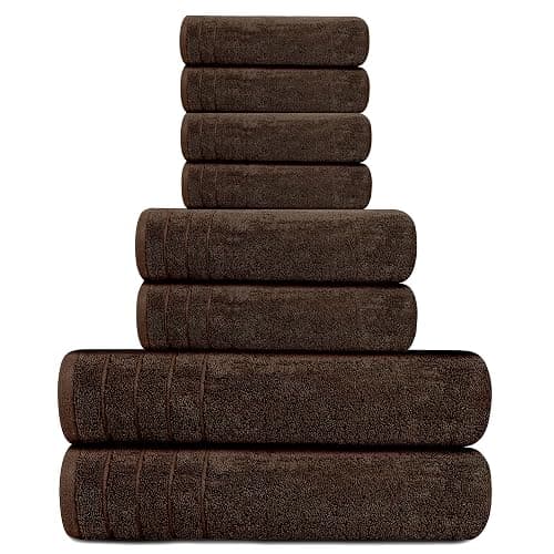 Tens Towels Pack of 8 Towels Set, 2 Extra Large Bath, 2 Hand, 4 Washcloths, 100% Cotton, Lighter Weight, Quicker to Dry, Super Absorbent, Perfect for Bathroom, Brown thumbnail 6
