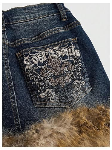 WDIRARA Women's Plus Size Leopard Fuzzy Mini Denim Skirt Y2k Bodycon Jean Skirts thumbnail 3