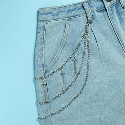 Punk Pants Chain,Gothic Goth Hip Hop Rivet Charm Layered Wallet and Jeans Link Chain, Vintage Rock Jewelry for Men and Women (Sword Layered) thumbnail 3