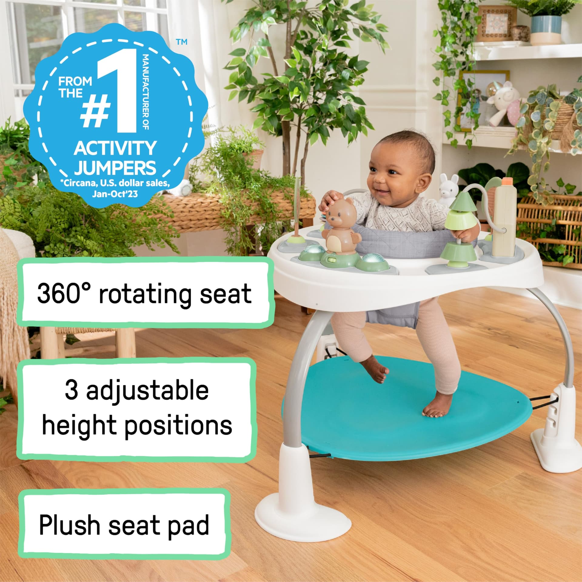 Ingenuity Spring & Sprout 2-in-1 Baby Activity Center Jumper and Table with Infant Toys - Ages 6 Months +, First Forest thumbnail 3