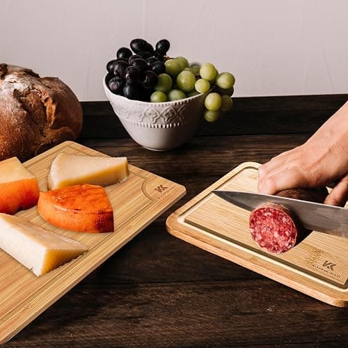 Kiaansh-Kiavi Wood Cutting Boards for Kitchen-Bamboo Cutting Board Set of 3, with Juice Grooves, Thick Chopping Board handles., Large, Natural thumbnail 5