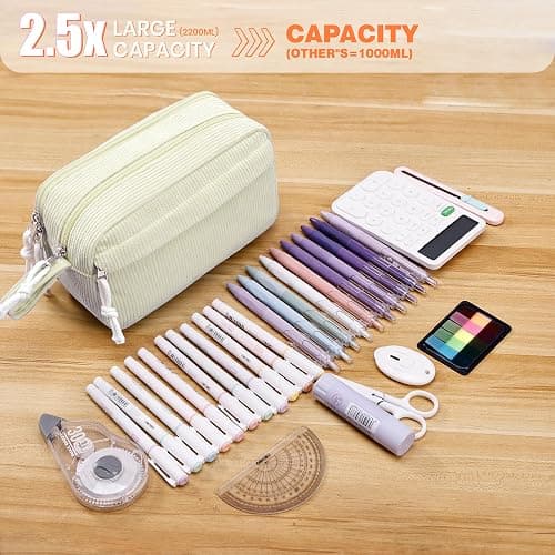 JAESITETER Big Capacity Pencil case,Soft Corduroy Pencil Bag with 3 Compartment,Pencil Pouch School Supplies Cute Pencil Box Pencil Bag for Teen Girls Boys College thumbnail 2