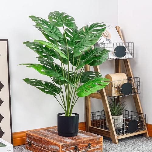 Der Rose 28" Black Pot Fake Monstera Plants, Large Artificial Potted Plants for Indoor & Outdoor Floor Front Porch Modern Decor thumbnail 6