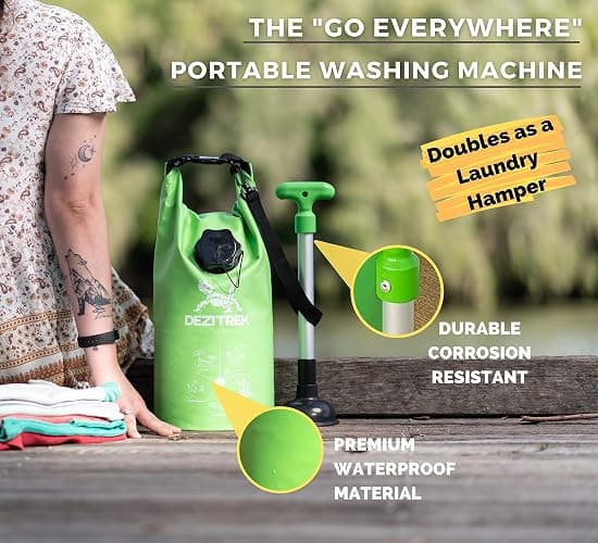 Dezitrek One Hand Wash Bag and Plunger Set - Off Grid Washing Machine Non Electric for Camping Travel | Eco Friendly Portable Manual Clothes thumbnail 6