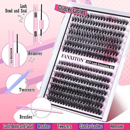 DIY Lash Extension Kit 40D+50D Volume Lash Clusters Kit with Lash Bond and Seal 280 pcs Thick Individual Lashes 9-16 mm D Mink Lashes Cluster, Lash Cluster Remover and Tweezers by FANXITON thumbnail 4