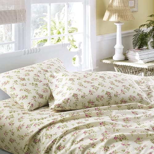 Laura Ashley - Flannel Sheets Queen Size, Anti-Pilling & Wrinkle Resistant Cotton, Touchably Soft for All-Season Comfort - Bed Sheets with Matching Pillowcases & Fitted Sheet (Audrey Pink) thumbnail 2