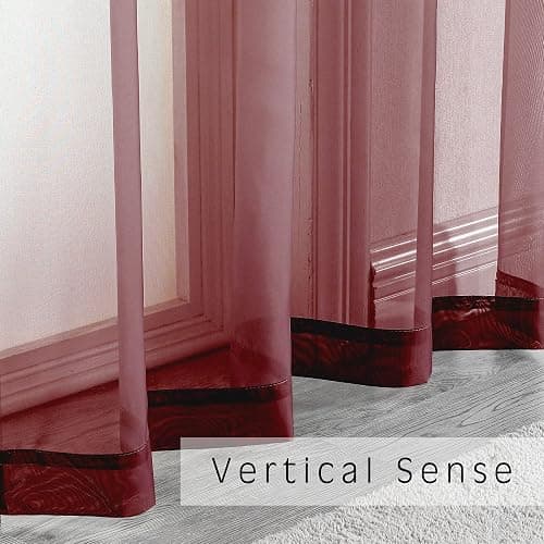 OVZME Burgundy Sheer Curtains 84 inch Length 2 Panels Set, Light Filtering Sheer Privacy Curtain Drapes, Rod Pocket Window Treatments Voile Curtains for Living Room Bedroom, 42" W x 84" L thumbnail 6
