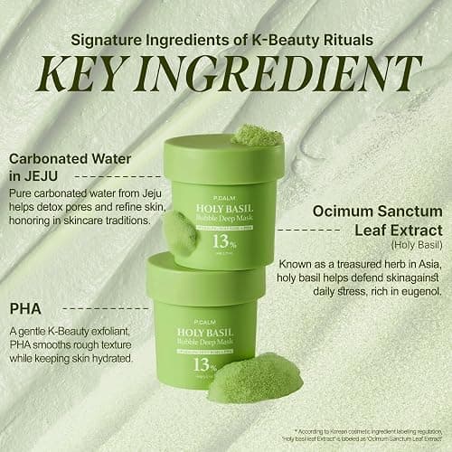 P.CALM Holy Basil Bubble Deep Mask + BRUSH – Holy Basil & Carbonated Water for Cleansing Pores & Blackheads, Korean Clay to Bubble Wash-Off Pack, Stocking Stufffers (90g / 3.17 oz) thumbnail 3