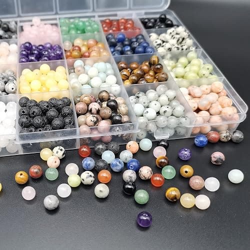 GangGangHao 1200pcs Natural Stone Beads Crystals Round Genuine Real Stone Beading Loose DIY Gemstone for Bracelet Jewelry Making(6mm,24 Color S3) thumbnail 2