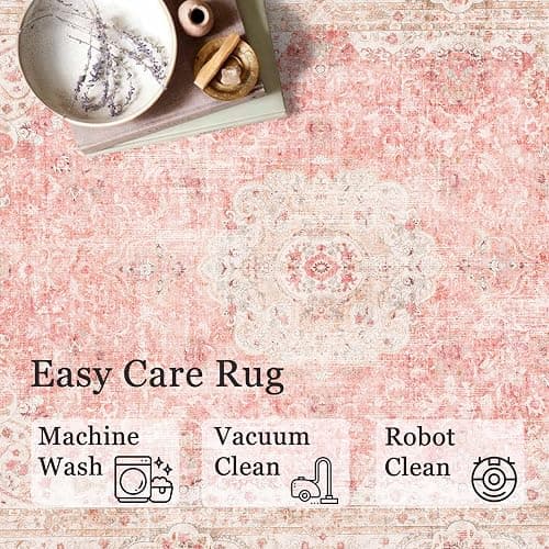 Castage Pink Rug 3x5,Washable Area Rugs for Bedroom Living Room Kitchen Entryway,Small Boho Vintage Bohemian Distressed Non Slip Carpet,Blush thumbnail 5