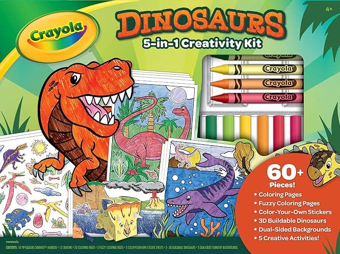 Crayola Dinosaur 5-in-1 Art Kit for Kids, Dinosaur Toys, Kids Art Set, Dinosaur Gift for Boys & Girls, Ages 4+ - Image 1