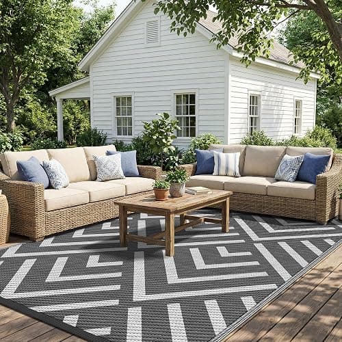 Kohree Outdoor Rug, Wave, 9x12 ft, Grey & White | Reversible, Waterproof, Non-Slip, Easy-Cleaning and Carry for RV, Patio, Deck, Camping, Balcony, Backyard thumbnail 8