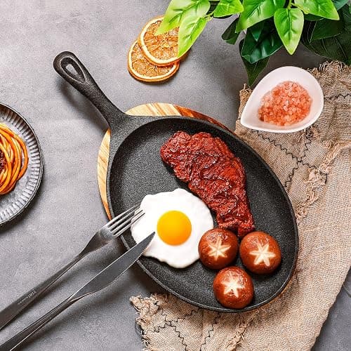 Lallisa 2 Sets Cast Iron Fajita Plate Set Fajita Plate Pan with Wooden Tray Anti Scald Protection Hot Mitt Cast Iron Skillet Set for Home Barbecue Kitchen Party Restaurant Catering Service thumbnail 2