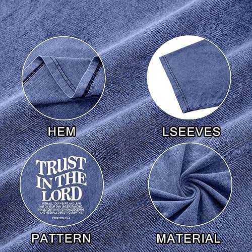 Wrenpies Mens Oversized Christian Shirts God Faith Jesus Religious Tshirts Trust in The Lord Bible Verse Tees Acid Wash Tops thumbnail 6