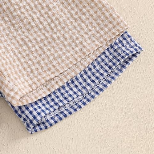 Doisbetthsay 2 Pack Toddler Shorts Boys Girls Elastic Waist Solid Color Gingham Stripe Shorts Bottoms Summer thumbnail 6