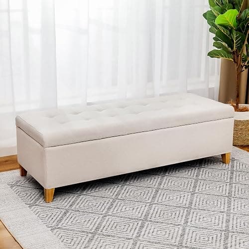 Joveco Storage Ottoman Bench, 51" Rectangle Long Bench, for Bedroom, End Foot of Bed, Living Room, Entryway, Beige thumbnail 6