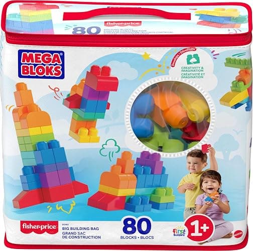 MEGA BLOKS First Builders Toddler Blocks Toys Set, Big Building Bag with 80 Pieces and Storage, Blue, Ages 1+ Years thumbnail 8
