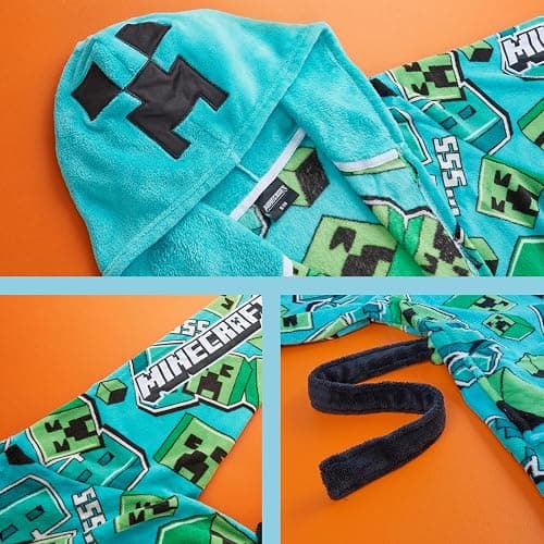 Get Trend Minecraft Robe for Boys Teens, Hooded Dressing Gown, Creeper Loungewear Cozy Robes, Gamer Gifts for Boys thumbnail 5