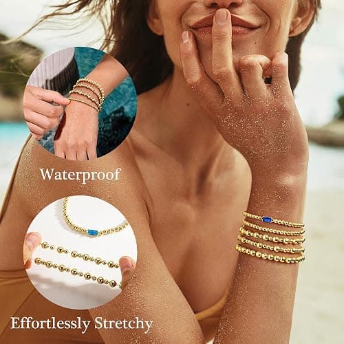Turandoss 5PCS Birthstone Bracelets for Women, Dainty Layered Emerald 14K Gold Plated Beaded Birthstone Bracelets Set Trendy Waterproof Stackable Jewelry Birthday Christmas Gifts for Women Girls thumbnail 4