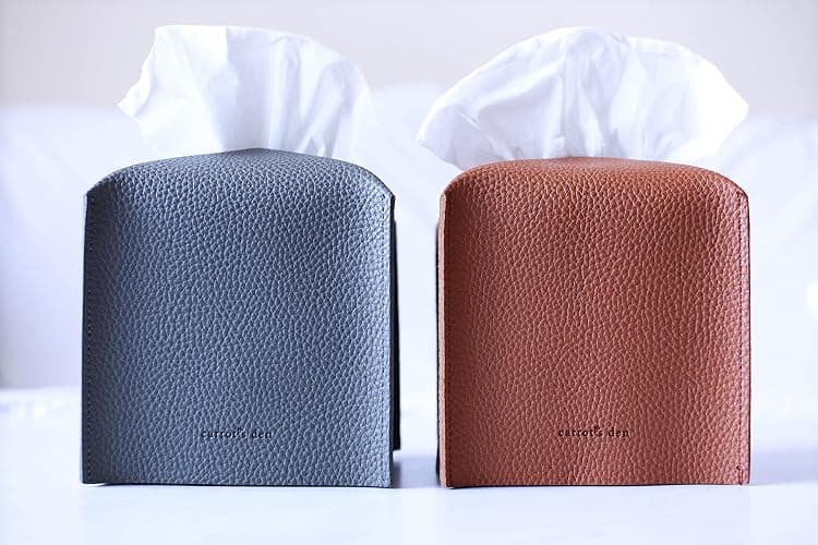 Tissue Box Cover Holder, Square with Bottom Belt by Carrot's Den - PU Leather Decorative Organizer for Tabletop, Bathroom, Car, Office | Camel thumbnail 8