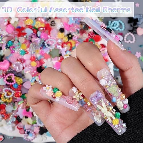 1500Pcs 3D Nail Charms for Acrylic Nails, Resin Butterfly Flower Star Heart Bow Charms Flatback Pearls Rhinestone Metal Gems Charm for Nail Art Design DIY Crafts (1500Pcs-Color) thumbnail 5