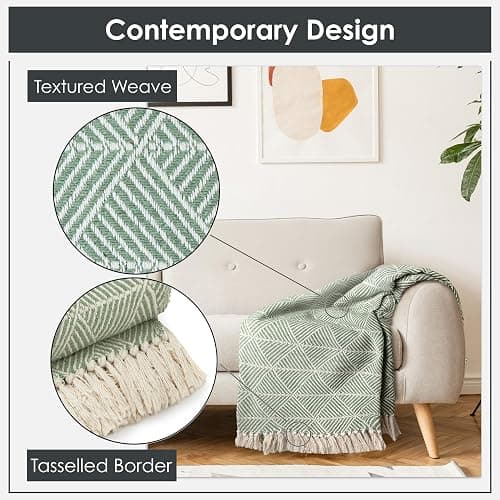 Emma Barclay Throw Blanket For Sofas Bed Extra Large Recycled Cotton Throws For Settees In Pistachio Green Throw Scandi Woven Blankets - Zahra Collection 50" x 60" (127cm x 152cm) Pistachio Green thumbnail 3