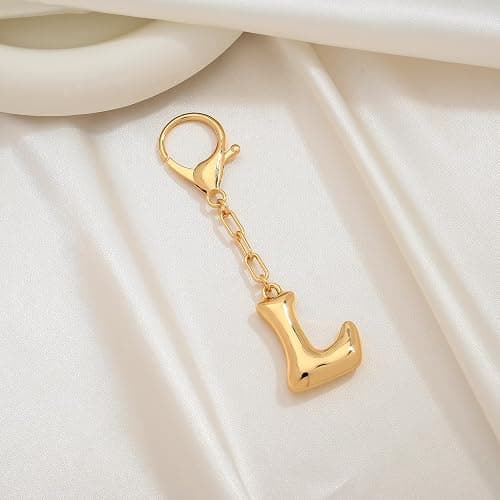 WOWORAMA Initial Letter Keychain for Women Chunky Gold Bubble Letter Bag Charm Purse Charm Personalized Keyrings Accessories thumbnail 8