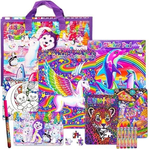 Coloring Book and Stickers Set - Giant Lisa Frank Coloring and Activity Fold-Out Storage Case for Girls, Kids, Adults (Lisa Frank Party Supplies) - Image 1