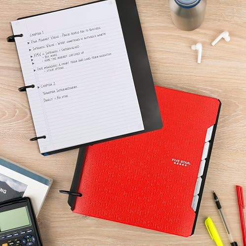 Five Star Flex Refillable Notebook + Study App, College Ruled Paper and 1-1/2 Inch TechLock Ring Binder with Pockets, Tabs and Dividers, 300 Sheet Capacity, Fire Red (29324AB2) thumbnail 8