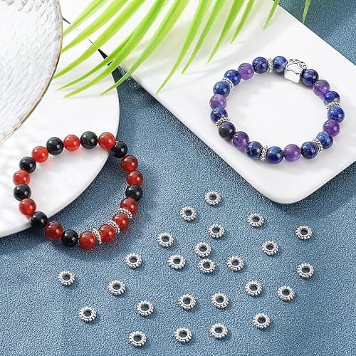 PH PandaHall 200pcs Large Hole Spacer Beads Tibetan Alloy Antique Silver Donut Rondelle Jewelry Spacers for Bracelet Jewelry Making, 8x2mm, Hole: 3mm thumbnail 2