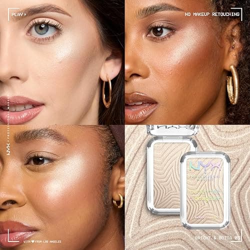 NYX Professional Makeup Buttermelt Highlighter, Powder Highlighter, 12 HR Wear, Buildable & Buttery Soft Creamy Finish, Fade & Transfer Resistant, Shade: Bright & Butta (Light Champagne) thumbnail 4