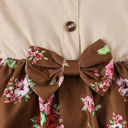 YWFSHOP Baby Toddler Girl Dress Outfit Fall Winter Clothes Crew Neck Corduroy Long Sleeve Dresses with Bow Headband thumbnail 2
