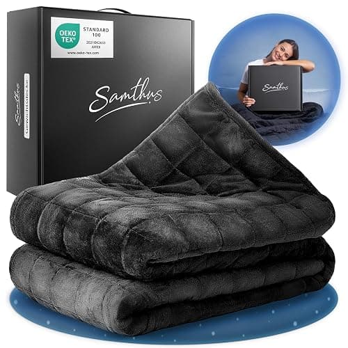 Samthus Gewichtsdecke 135x200cm 9kg Sherpa Fleece - Oeko-Tex Zertifiziert - Therapiedecke & Entspannungsdecke - Besser schlafen mit unserer schweren Bettdecke - Weighted Blanket - Schwarz - Image 1