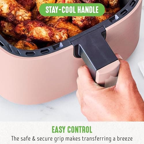 GreenLife 4.5QT Air Fryer, Mechanical Dial Controls, PFAS-Free Ceramic Nonstick Drawer, Adjustable Temp & Timer, LED Indicator, Oil-Less Cooking, Dishwasher Safe, Compact Family Size, Pink thumbnail 6