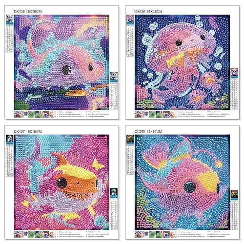 FLAJZ Diamond Art Kits for Kids, 4 Pack Diamond Painting Kits for Kids Beginners, 5D Cartoon Cute Animals Dimond Art Kits, DIY Full Drill Round Mosaic Gem Art Kits for Home Wall Decor 6x6 Inch thumbnail 4