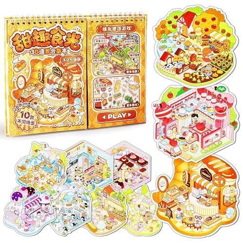 QEF 10 Sets Upgraded 3D Sticker Scene Book, Side-by-Side Cute Kawaii Stickers with 2 Tweezers, DIY Miniature Scene Sticker Book for Kids and Adults, Creative Stress Relief Activity Gift - Image 1