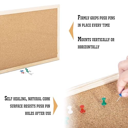 KAV - Cork Notice Office Memo School with 6 Push Pins Classic Wood Natural Frame Board, Brown (Various Sizes to Choose from) (400MM x 600MM) thumbnail 2