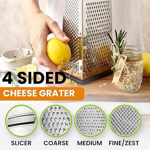 Spring Chef Professional Large Parmesan Cheese Grater, Stainless Steel Metal Box Grater with Handle, 4 Sided Handheld Kitchen Food Shredder for Cheese, Carrot, Veggie, Ginger, Potato - Dishwasher Safe thumbnail 7