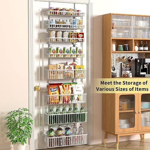 Moforoco White Over The Door Pantry Organizer, Pantry Organization and Storage, Metal Hanging Spice Rack Shelves Door, Seasoning Shelves, Laundry Room Organization, House and Kitchen Essentials thumbnail 3