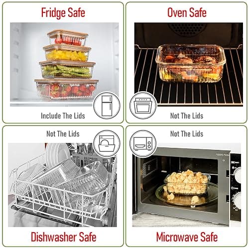 dokaworld Ribbed Glass 4 Stackable Meal Prep Containers with Acacia Lids | Lunch, Meal & Food Prep - Microwave & Oven Safe BPA Free Durable Heat Resistant Inert Borosilicate Glass thumbnail 6