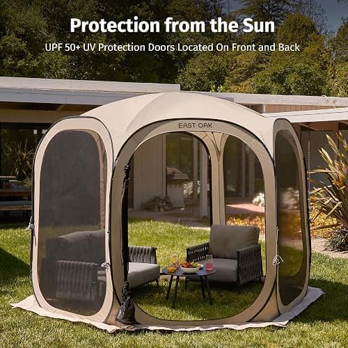 EAST OAK Screen House Tent Pop-Up, Portable Screen Room Canopy Instant Screen Tent 10 x 10 FT with Carry Bag for Patio, Backyard, Deck & Outdoor Activities, Beige - Beige - 10×10 FT thumbnail 9