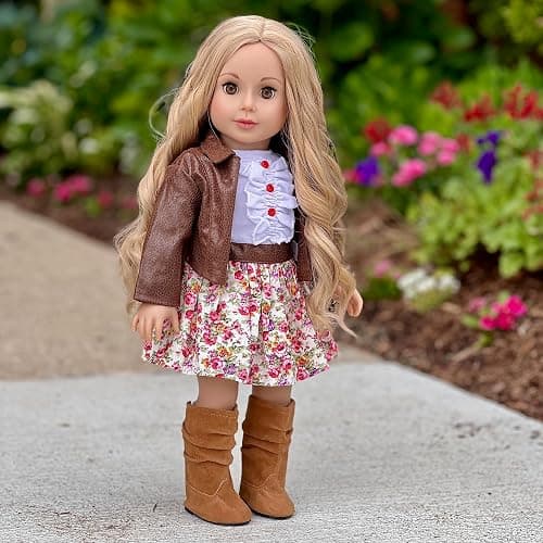 DreamWorld Collections - Urban Explorer - Clothes Fits 18 Inch Doll - Brown Motorcycle Jacket with Paperboy Hat, Dress and Boots - (Doll not Included) thumbnail 6