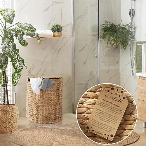 Casafield Half Moon Laundry Hamper with Lid and Removable Liner Bag - Natural, Woven Water Hyacinth Laundry Basket for Clothes and Towels thumbnail 3