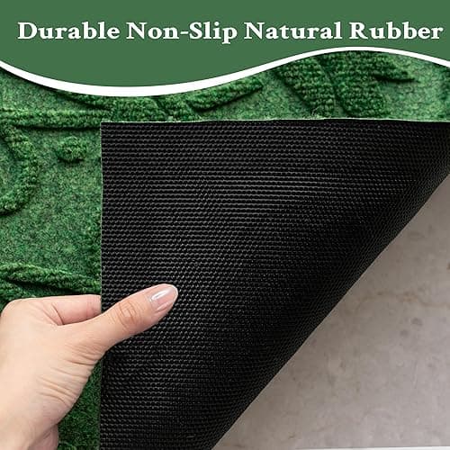 VivaNest Boho Green Floral Leaves Outdoor Indoor Entrance Doormats, Absorbent Durable Heavy Duty Welcome Front Door Mat,Thick Natural Rubber Back,Easy Clean Entryway Mat 17x30 Inch, Low Profile - Tulip-green - 1'5" x 2'6" (Rectangular) thumbnail 6