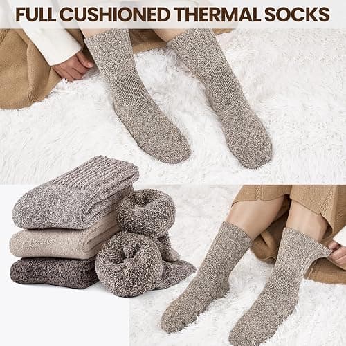 Niorasen Women's Thermal Socks, 3 Pairs, Cushioned Winter Crew Boot Socks | Warm full-cushioned knit crew socks for winter and cold weather; soft boot-ready comfort for indoor or outdoor wear. thumbnail 5