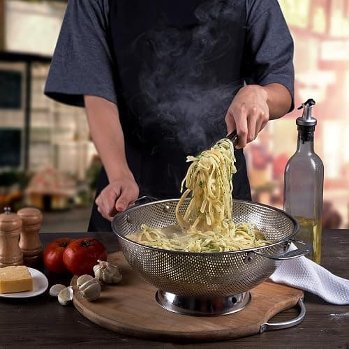 LiveFresh Stainless Steel Micro-Perforated 5-Quart Colander - Professional Strainer with Heavy Duty Handles and Self-draining Solid Ring Base - Dishwasher Safe thumbnail 7