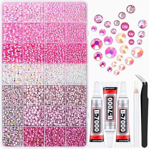 20000Pcs Pink Rhinestones for Bedazzling with B7000 Jewelry Glue, Resin Rhinestones for Crafting Crafts DIY, Bedazzler Kit Gems for Clothing Shoes Tumblers Fabric Nail Art Assorted Size 3/4/5/6mm - Image 1