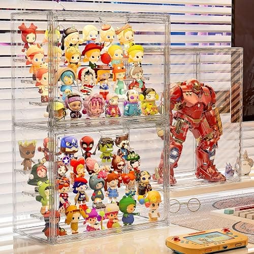 MSHOMELY Clear Acrylic Display Case for Collectibles 4 Layer Hobby Figure Display Case Box with Shelves Stackable Figurine Display Shelf for Funko Pop Mart Labubu Model, 2 Pack thumbnail 7