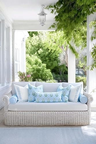 Hofdeco Premium Coastal Grandmillennial Patio Indoor Outdoor Bolster Pillow Cover Only, 6"x20" Water Repellent for Backyard, Couch, Poolside, Baby Blue Green Print Flower thumbnail 3