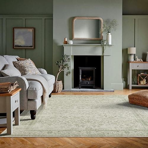 BILEEHOME Sage Green Rug for Nursery Baby Girl,Boho Floral Washable Soft Faux Wool Cottagecore Area Rugs for Living Room Bedroom,5 x7,Light Green - 5' x 7' (Rectangular) - Sage Green thumbnail 2